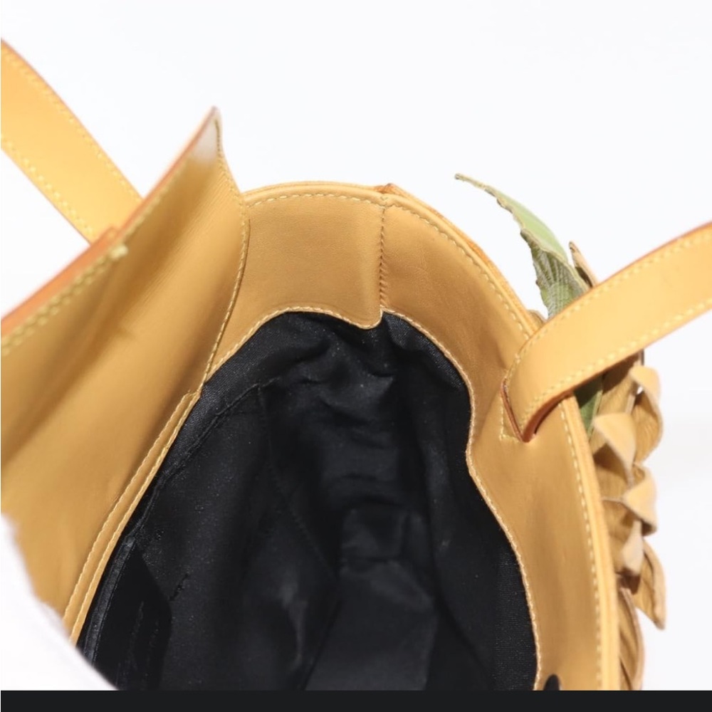 Salvatore Ferragamo Yellow Floral Appliqué Tote with Green Leaf Accents - Picture 15 of 16